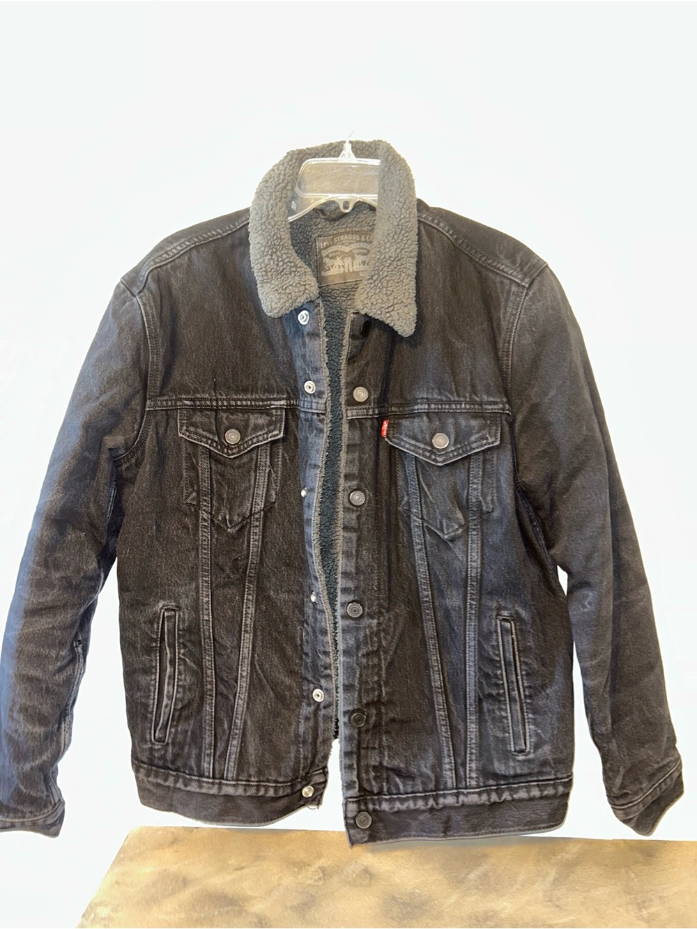 Levi’s Men’s Sherpa Lined Trucker Jacket Faded Black Denim - Size Large